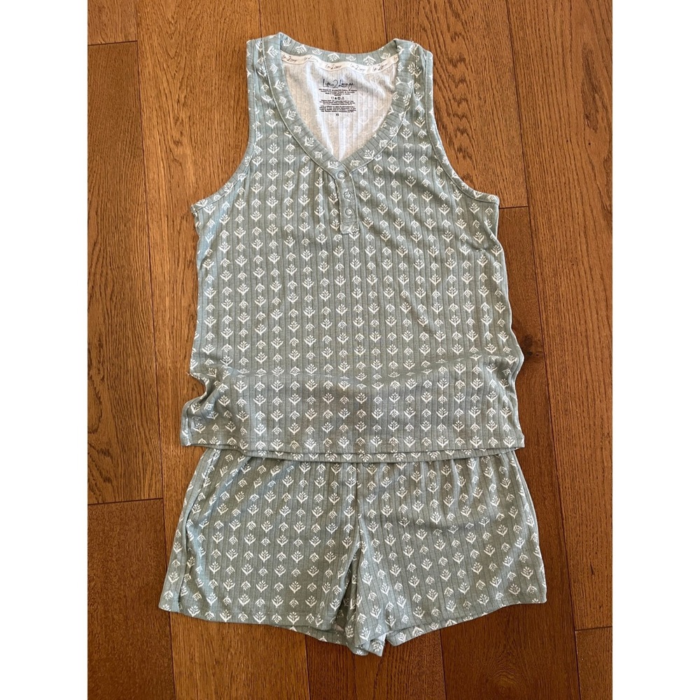 Live 2 Lounge Pajama Set Women XS Green NWOT Ribbed Tank Shorts Sleepwear